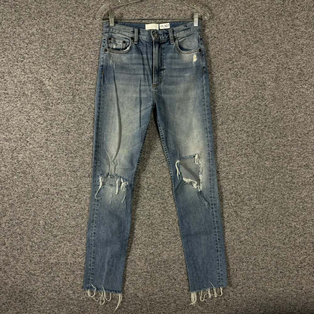 Boyish Jeans Women's Size 27 Light Wash High Rise Skinny Distressed Jeans